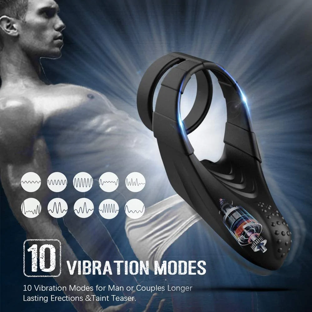 10 Vibration Modes Taint Teaser Penis Rings with Double Circles