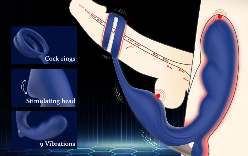 Blue Wing Head Spinning Bead Vibrating Prostate Massager