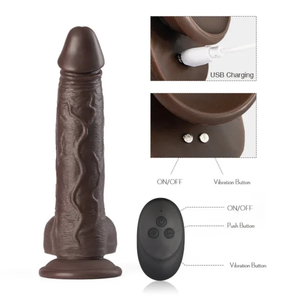 Black Warrior 8.7-Inch Remote Control 10 Vibrating Rotating Dildo