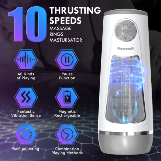 10 Thrusting 10 Speeds Massage Rings Male Masturbator Cup