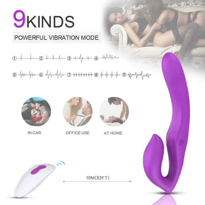 9 Speed Strapless Strap-On Dildo Double End Vibrator Remote Control