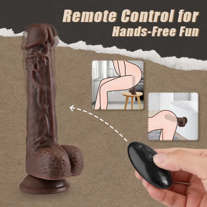 9.05 Inch Remote Control Realistic Thrusting Vibrating Heating Black dildo with foreskin