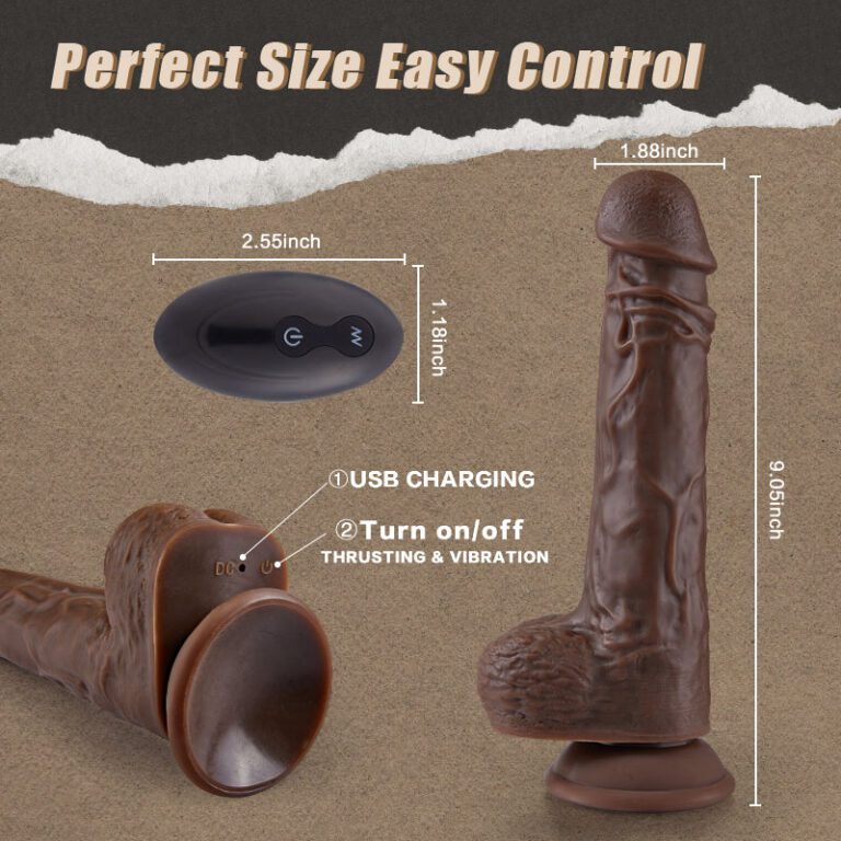 9.05 Inch Remote Control Realistic Thrusting Vibrating Heating Black dildo with foreskin