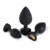 Rainbow Gem Black Silicone Butt Plug Set