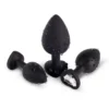 White Gem Black Silicone Butt Plug Set