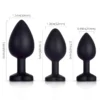 White Gem Black Silicone Butt Plug Set