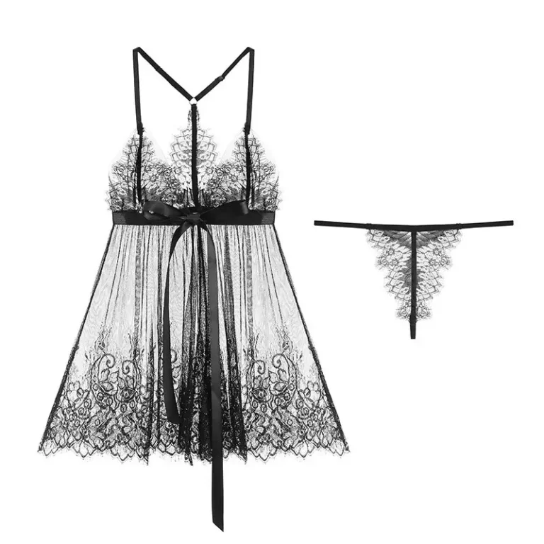 Seductive Sheer Lace Perspective Babydoll Dress