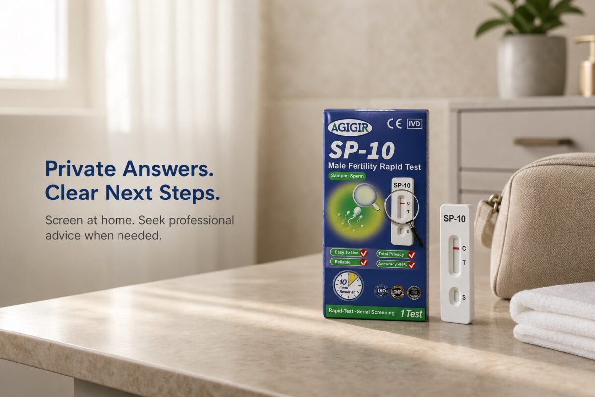 SP-10 male fertility test in a private home setting with guidance to seek professional advice