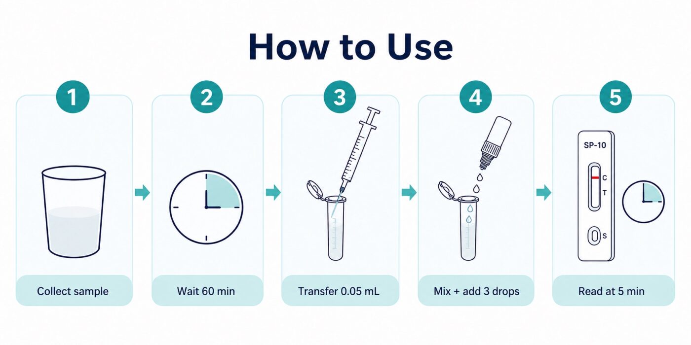 Five-step horizontal guide for using the SP-10 male fertility screening test