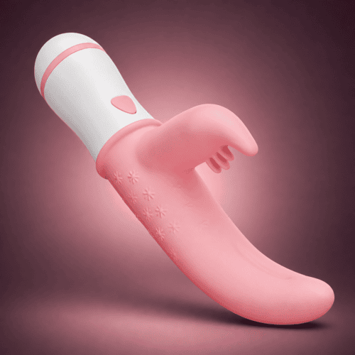 DepthSex DualTouch pink and white rechargeable tongue and G-spot vibrator on a premium studio background