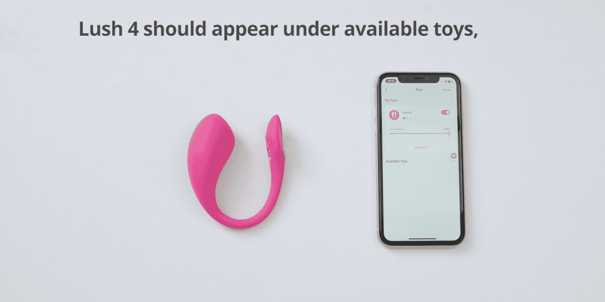 Lovense Lush 4 beside a phone for app connection setup