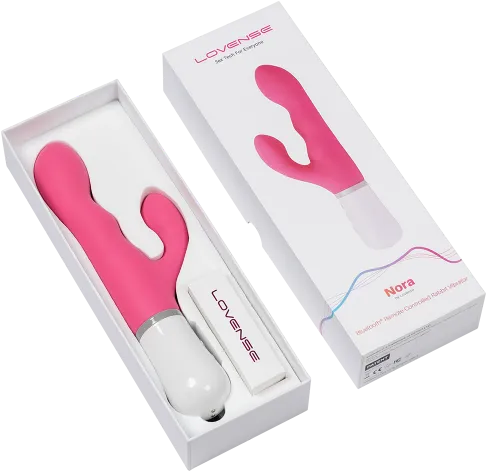 Lovense Nora rabbit vibrator in its retail box with charging cable