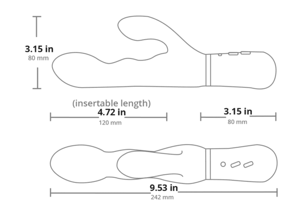Lovense Nora dimensions showing 9.53 inch total length and 4.72 inch insertable length