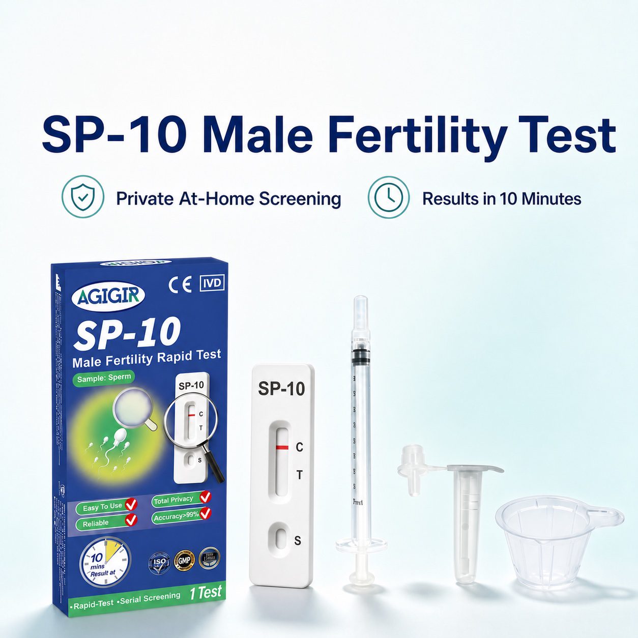 SP-10 test kit with cassette, syringe, diluent tube and sample cup